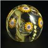 Image 1 : PAPERWEIGHT: Clear, having a series of “flowers” in a millefiori-like manner. In the center at the b