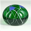 Image 1 : PAPERWEIGHT: Iridescent green paperweight with irregular spider-web like lines. The surface has thre