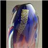 Image 2 : ART GLASS: Cylindrical egg shaped art glass vase, the top comes to a rounded point with a rectangula
