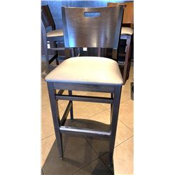 High Back Bar Stool with Upholstered Seat - dark wood with metal foot rail