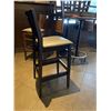 Image 2 : High Back Bar Stool with Upholstered Seat - dark wood with metal foot rail