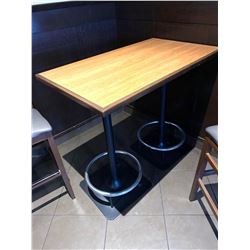 Butcher block style High Bar Table with double pedestal foot rail base - approx 24 x 48 nches