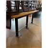 Image 1 : Stand Up butcher Block bar table ( floor mounted) approx 8 ft x 22 inch with coat hooks