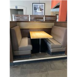 Booth Seating included butcher block table and Grey vinyl upholstered seats, bases and backs - buyer