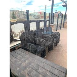 Lot of patio furniture includes8 square tables and 20 wicker chairs