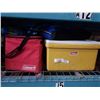 Image 1 : LOT OF CAMP ITEMS, AIR MATTRESSES, COOLERS, LADDER BALL GAME AND UMBRELLA