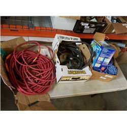 3 boxes of extention cords rope and more