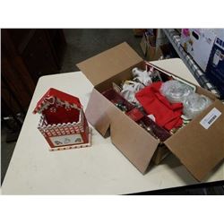 Box of christmas decor and collectibles