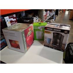 COFFEE MAKER, KETTLE AND STRAWBERRY COOKIE JAR