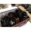 Image 4 : 7 PIECES DECORATIVE COLOURED CERAMIC WARE ON BLACK BACKGROUND - 5IN TALL ROUND BODY VASE, 7IN BALLUS