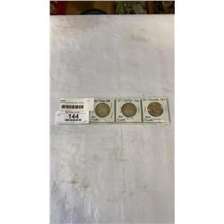 3 CANADIAN SILVER 50 CENT COINS - 1965-1967 CENTENNIAL YEAR .800 SILVER