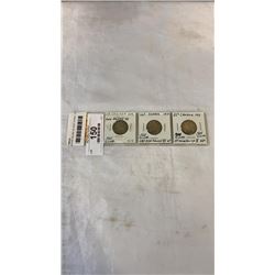 3 CANADIAN SILVER 25 CENT COINS - 1909, 1910 KING EDWARD VII, KING GEORGE V .925 SILVER