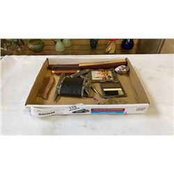 TRAY OF COLLECTABLES, SHELL, LIGHTER