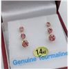 Image 2 : 14KT YELLOW GOLD GENUINE PINK TOURMALINE EARRINGS - RETAIL $500, 1.2CTS TOURMALINE BIRTHSTONE OCTOBE