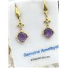 Image 1 : STERLING SILVER YELLOW GOLD PLATED 8X8MM GENUINE AMETHYST EARRINGS W/ APPRAISAL $300 - 3.5CTS AMETHY