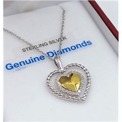 STERLING SILVER DIAMOND HEART PENDANT W/ CHAIN W/ APPRAISAL $1035 - 27 DIAMONDS (0.1CT) BIRTHSTONE A