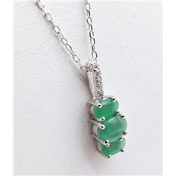 STERLING SILVER 6X4MM GENUINE EMERALD AND CZ PENDANT W/ STERLING CHAIN W/ APPRAISAL $800 - 1CT EMERA