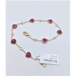 14KT YELLOW GOLD NATURAL RUBY AND WHITE SAPPHIRE HEART BRACELET W/ APPRAISAL $2130 - 7CTS RUBY