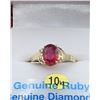 Image 2 : 10KT YELLOW GOLD 8X6MM GENUINE RUBY AND DIAMOND RING W/ APPRAISAL $1295 - SIZE 7, 1.25CT RUBY, 0.02C