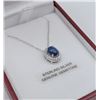 Image 2 : STERLING SILVER 7X5MM GENUINE BLUE SAPPHIRE AND CZ PENDANT W/ STERLING CHAIN W/ APPRAISAL $1200 - 1C