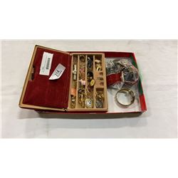 JEWELRY CASE WITH PINS, BELT BUCKLE