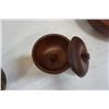 Image 9 : 2 WOOD CARVINGS AND VINTAGE WOOD LIDDED BOWL AND SERVING BOWL
