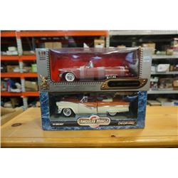 TWO 1:18 SCALE DIE CAST CARS - ROAD SIGNATURE LEATHER SERIES 1957 THUNDERBIRD AND AMERCAN MUSCLE 56 