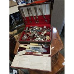 BOX OF CUTLERY, ONEIDA SERVICE PLATE, BIRKS EP, AND OTHER