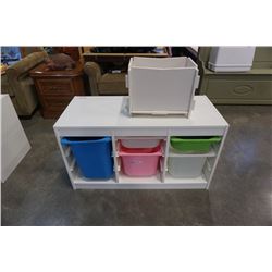 WHITE SHELF WITH PLASTIC BINS