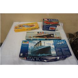 2 MDOEL SHIPS, MODEL CAR AND PLANE