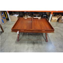 POLO RALPH LAUREN COFFEE TABLE WITH 2 SERVING TRAY INSERTS - ROSEWOOD