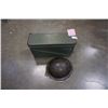 Image 1 : WW2 ARMY HELMET WITH LINER AND AMMO BOX FOR 40MM LINKED CARTRIDGES