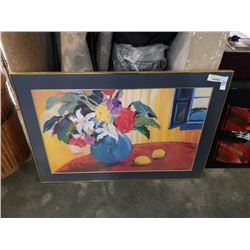 LARGE FRAMED PRINT FLOWERS AND FRUIT