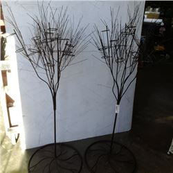 2 decorative metal tree candle holders