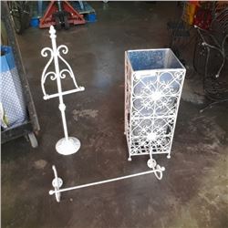 Decorative metal stand, towel bar and toilet paper holder