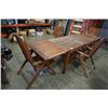 Image 1 : WOOD PATIO TABLE, 2 LEAFS AND 4 CHAIRS