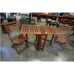 WOOD FOLDING PATIO TABLE AND 2 IKEA FOLDING WOOD CHAIRS