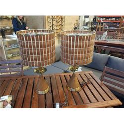 MCM WOOD AND BRASS LAMPS W/ UNIQUE WOOD SHADES