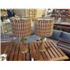 Image 1 : MCM WOOD AND BRASS LAMPS W/ UNIQUE WOOD SHADES