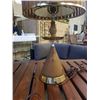 Image 2 : MCM WOOD AND BRASS LAMPS W/ UNIQUE WOOD SHADES