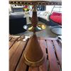 Image 4 : MCM WOOD AND BRASS LAMPS W/ UNIQUE WOOD SHADES