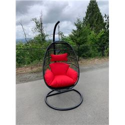 BRAND NEW SINGLE HANGING EGG CHAIR - RETAIL $949 W/ NECK PILLOW, FOLDABLE FRAME, POWDER COATED STEEL