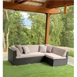 BRAND NEW PREMIUM OUTDOOR SECTIONAL RETAIL $1199 W/ LIGHT GREY CUSHIONS - MADE W/ POWDER COATED ALUM