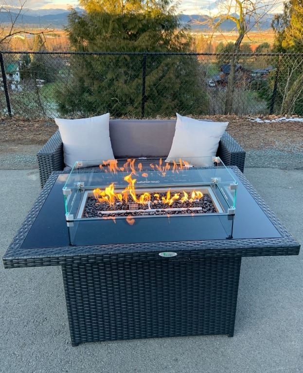 Firetop Table BRAND NEW RATTAN AND GLASS TOP FIRE TABLE RETAIL $999, POWDER COATED ...