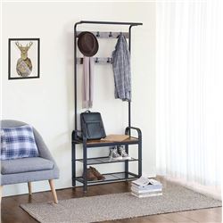 BRAND NEW MODERN INDUSTRIAL STYLE FOYER STAND W/ COAT RACK AND BENCH  - RETAIL $199.99  28.5” x 13.5