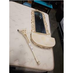 ANTIQUE STYLE HALL MIRROR W/ STAND AND STAND - MIRROR 20IN X 50IN AND TABLE W/ MIRROR 32IN TALL
