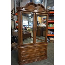 OAK 3 DRAWER 2 PIECE WARDROBE WITH MIRROR DOORS