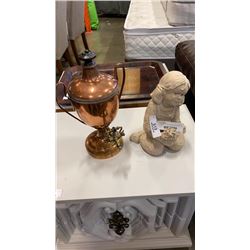 VINTAGE COPPER DISPENSER AND HEAVY FIGURE