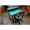 Image 1 : PAINTED DESK AND WOOD ROLLING OFFICE CHAIR