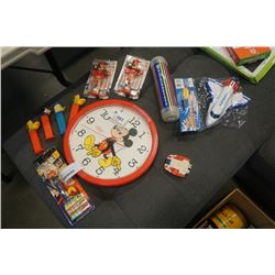 QUARTZ LORUS MICKEY MOUSE CLOCK, PEZ DISPENSERS AND TOYS